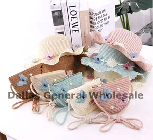Matching Floral Straw Hats & Shoulder Bag Set Wholesale