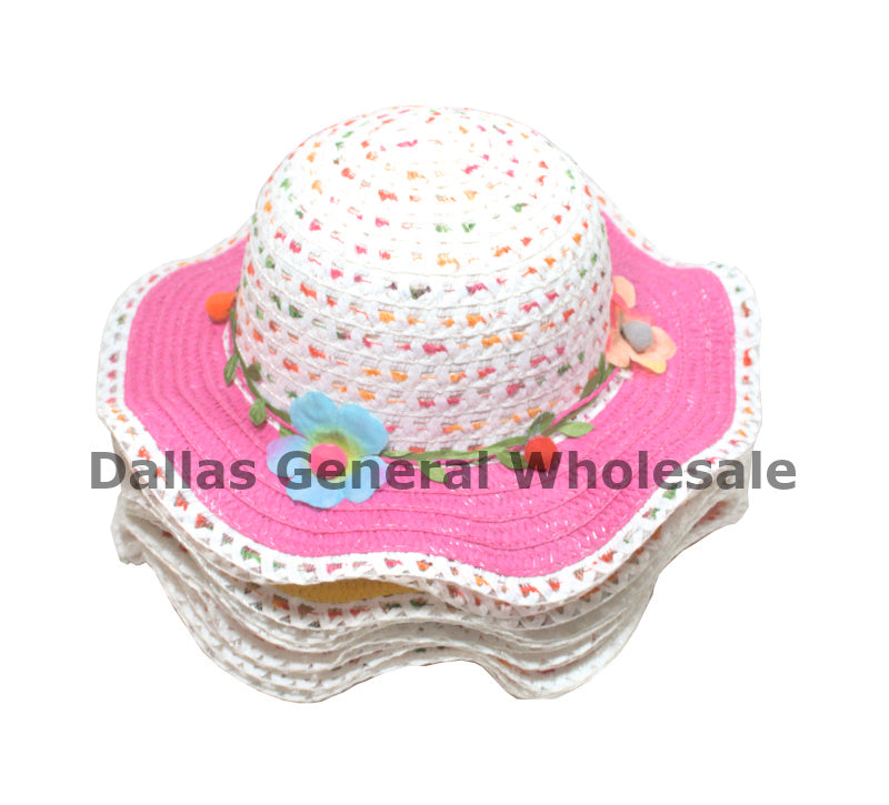 Little Girls Easter Floral Straw Hats Wholesale