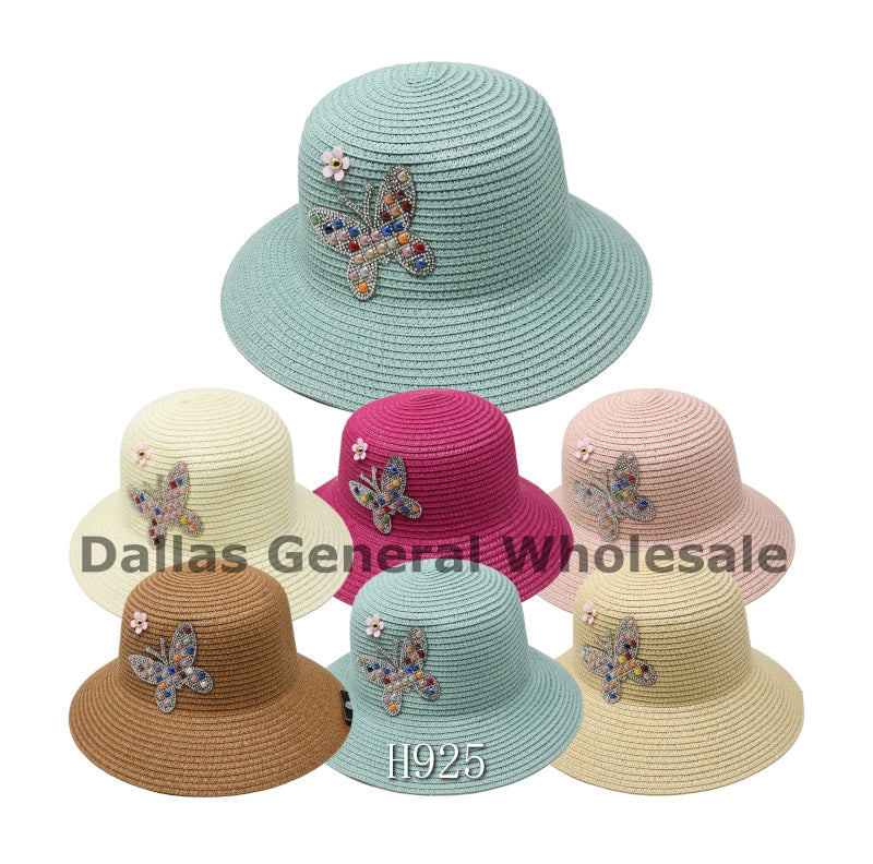 Little Girls Summer Butterfly Straw Hats Wholesale