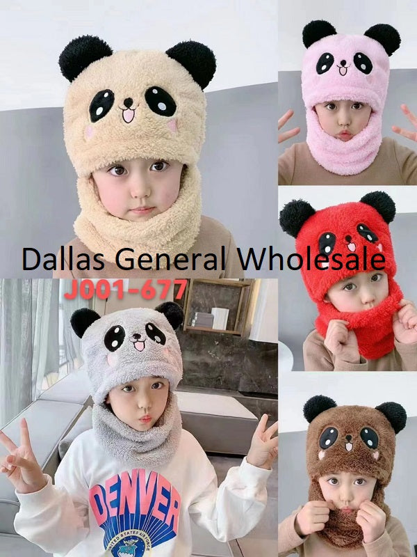 Kids Fuzzy Panda Hat w/ Neck Scarf Set Wholesale