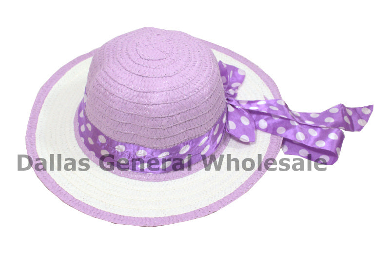 Little Girls Polka Dot Straw Hats Wholesale
