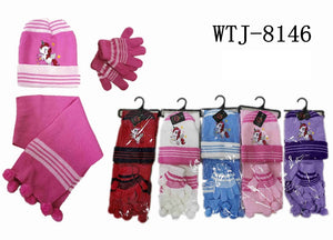 Little Girls Unicorns Beanie Gloves Scarf Sets Wholesale - Dallas General Wholesale