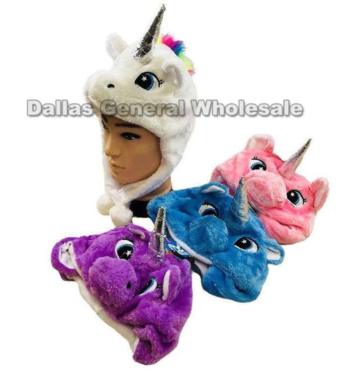 Little Girls Unicorn Fuzzy Toboggan Hats Wholesale
