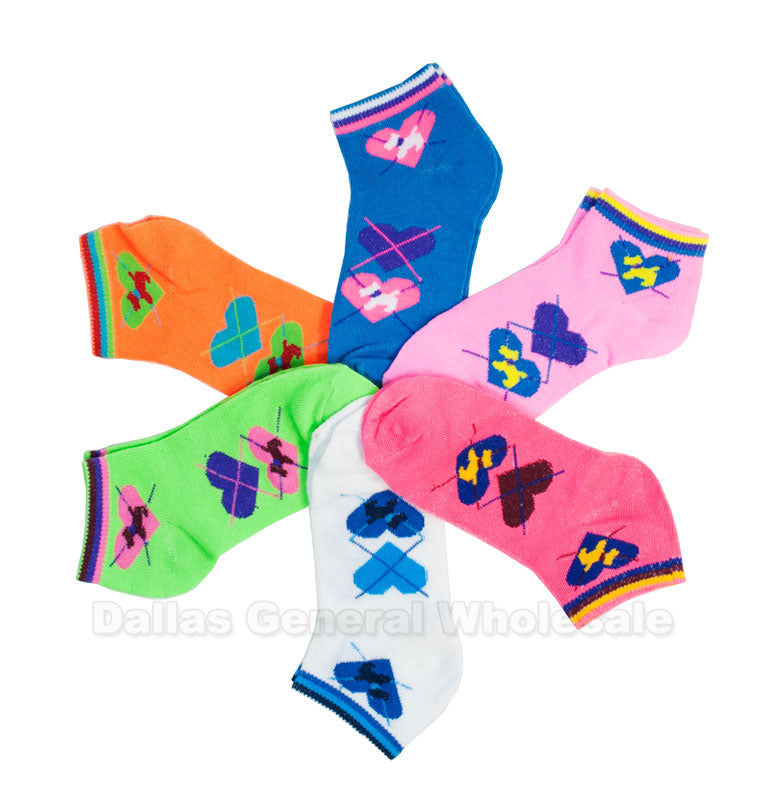 Girls Hearts Printed Casual Ankle Socks Wholesale - Dallas General Wholesale