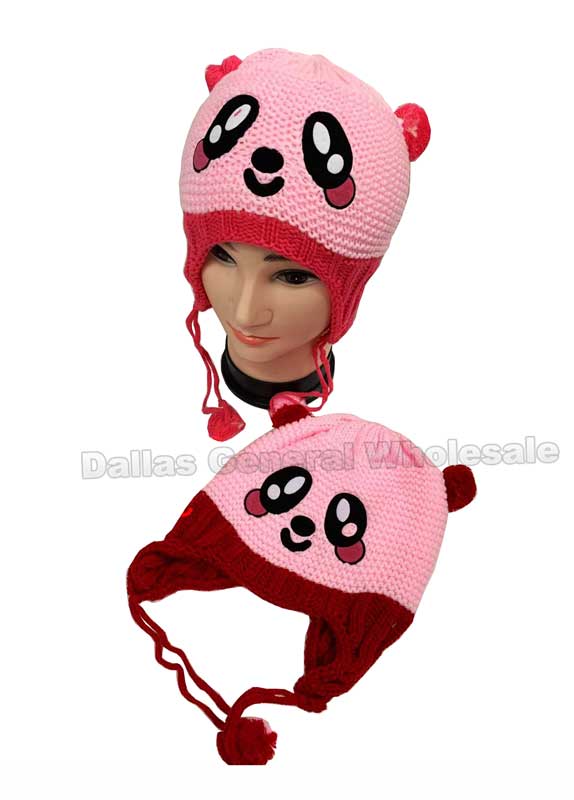 Girls Bear Knitted Beanies Wholesale - Dallas General Wholesale