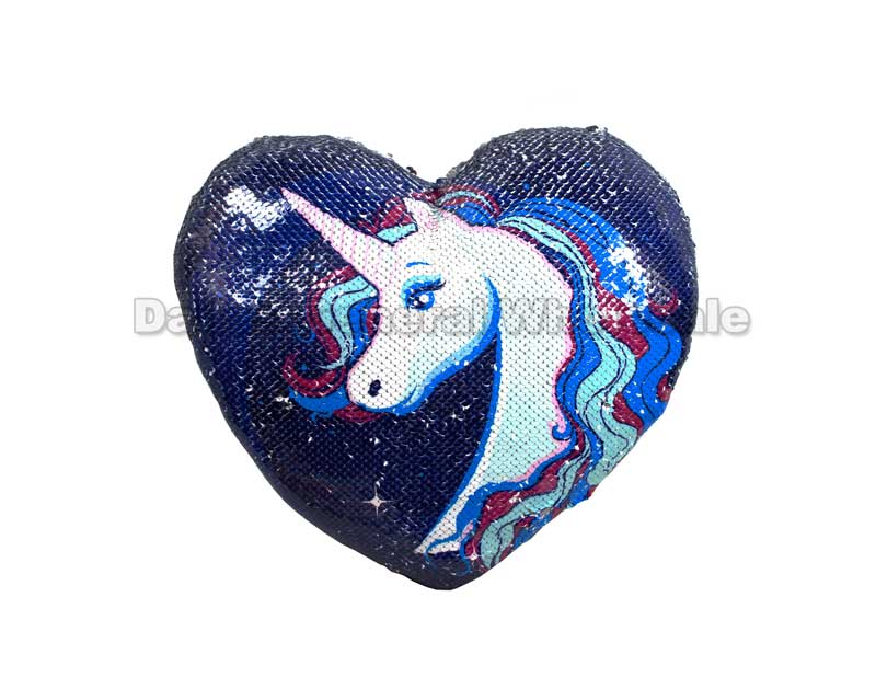 Unicorn Sequins Heart Shaped Pillows Wholesale - Dallas General Wholesale