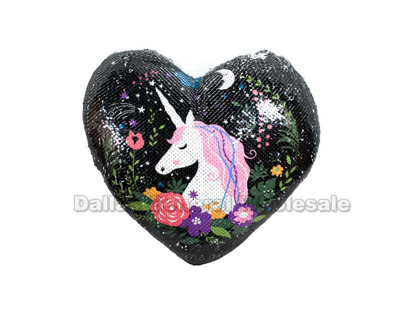 Unicorn Sequins Heart Shaped Pillows Wholesale - Dallas General Wholesale