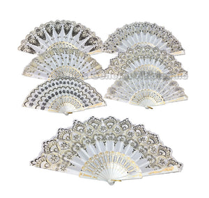 All White Laced Embroidery Folding Fans Wholesale - Dallas General Wholesale