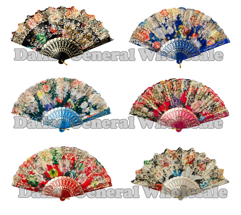 Glitter Flower Design Oriental Hand Fans Wholesale - Dallas General Wholesale