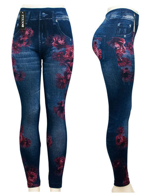 Assorted Ladies Fashion Pull On Printed Jean Like Leggings Wholesale