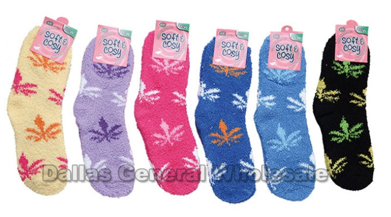 Marijuana Printed Ladies Fuzzy Socks Wholesale - Dallas General Wholesale