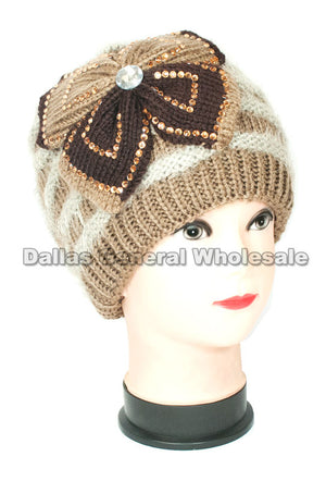 Ladies Flower Knitted Thick Beanie Hats Wholesale - Dallas General Wholesale