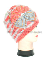 Ladies Flower Knitted Thick Beanie Hats Wholesale - Dallas General Wholesale