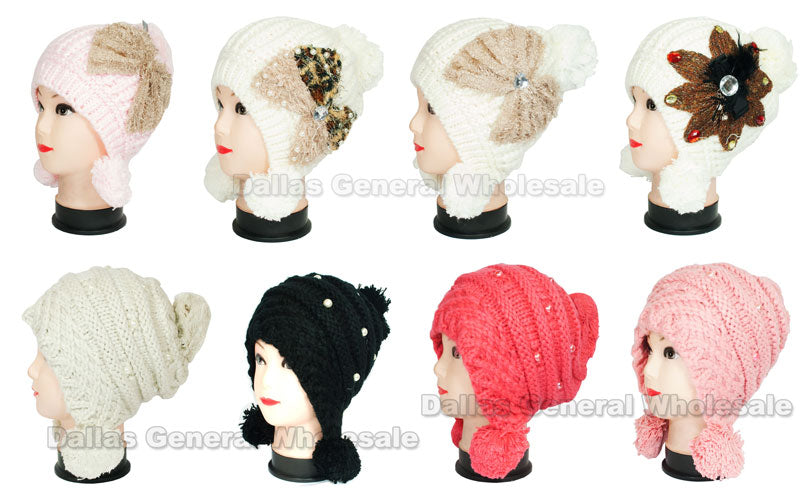 Assorted Designs Girls Winter Fashion Beanie Caps Wholesale - Dallas General Wholesale