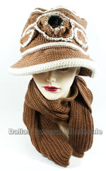 Ladies Knitted Visor Beanie Cap with Scarf Set Wholesale - Dallas General Wholesale