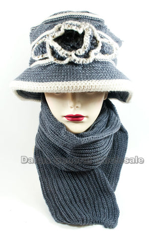 Ladies Knitted Visor Beanie Cap with Scarf Set Wholesale - Dallas General Wholesale