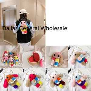 Girls Rainbow Fluffy Bunny Backpacks Wholesale