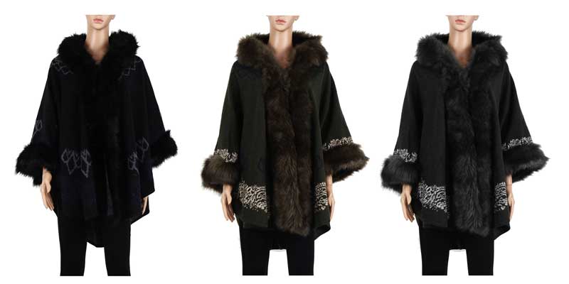 Ladies Fur Trim Poncho Capes Wholesale - Dallas General Wholesale
