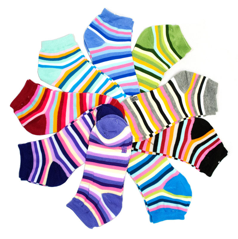 Girls Cotton Ankle Casual Socks-Stripes - Dallas General Wholesale