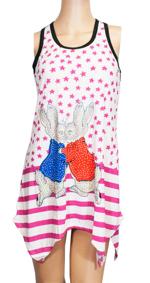 Sleeveless Tunic Tops -Stars and Bunny Prints - Dallas General Wholesale