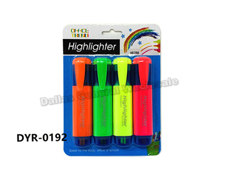 4 PC Neon Color Highlighters Wholesale - Dallas General Wholesale
