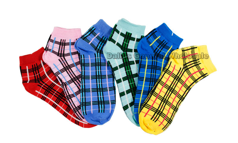 Ladies Casual Ankle Socks with Checkered Prints - Dallas General Wholesale
