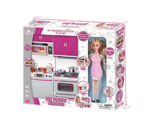 Modern Kitchen Pretend Play Set W/ Doll Wholesale - Dallas General Wholesale