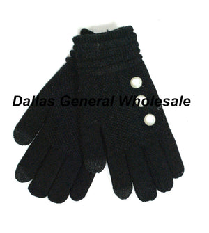 Ladies Cute Knitted Pearl Touch Gloves Wholesale